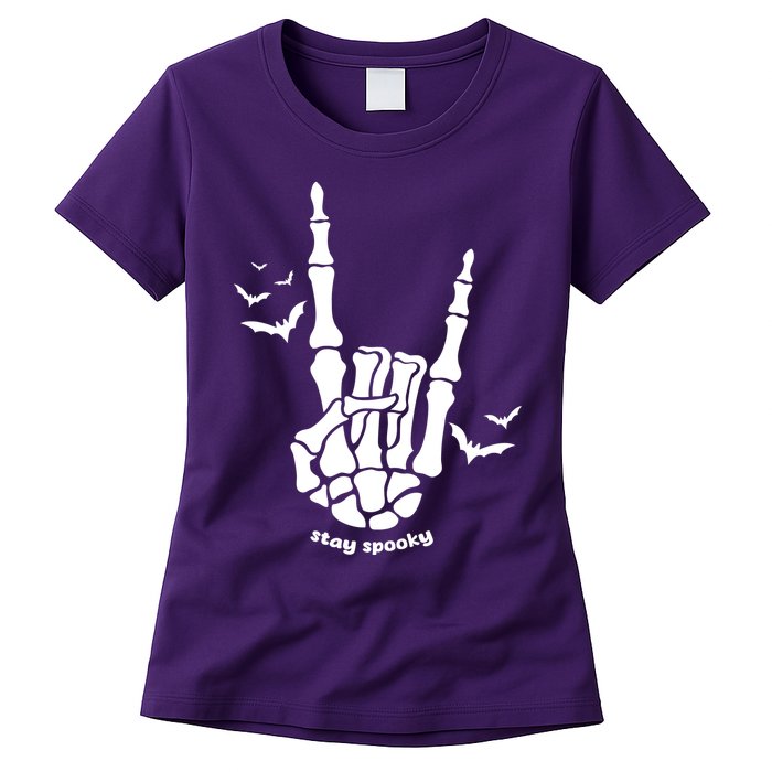 Stay Spooky Halloween Rock Skeleton Womens T-Shirt