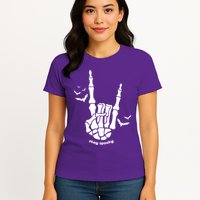 Stay Spooky Halloween Rock Skeleton Womens T-Shirt