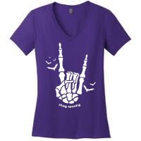 Stay Spooky Halloween Rock Skeleton Women's V-Neck T-Shirt