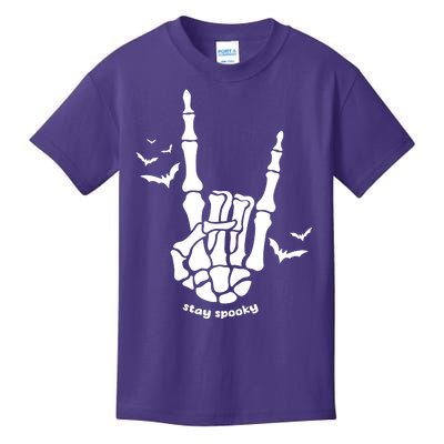 Stay Spooky Halloween Rock Skeleton Kids T-Shirt