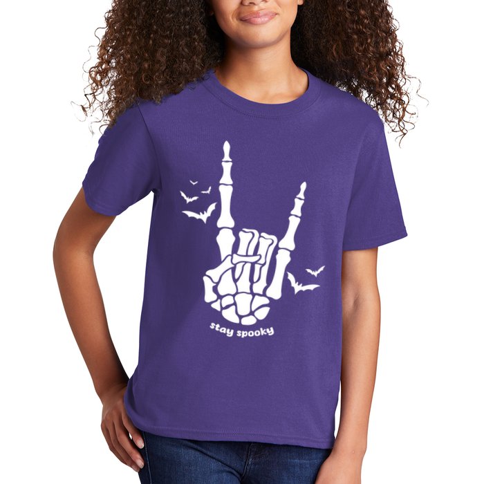 Stay Spooky Halloween Rock Skeleton Kids T-Shirt