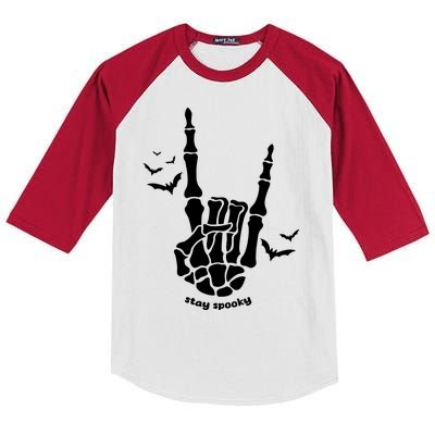 Stay Spooky Halloween Rock Skeleton Kids Colorblock Raglan Jersey