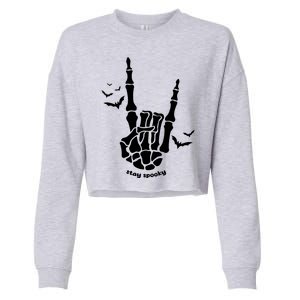 Stay Spooky Halloween Rock Skeleton Cropped Pullover Crew