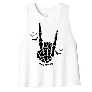 Stay Spooky Halloween Rock Skeleton Women's Racerback Cropped Tank