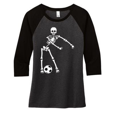 Skeleton Soccer Halloween Flossing Dance Costume Kids Women's Tri-Blend 3/4-Sleeve Raglan Shirt