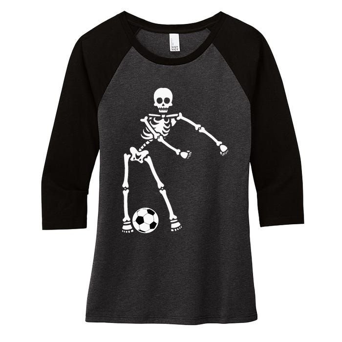 Skeleton Soccer Halloween Flossing Dance Costume Kids Women's Tri-Blend 3/4-Sleeve Raglan Shirt