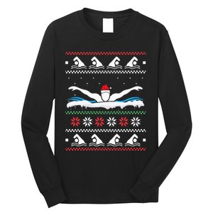 Swimming Santa Hat Ugly Christmas Swimmer Swimming Lover Long Sleeve Shirt