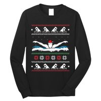 Swimming Santa Hat Ugly Christmas Swimmer Swimming Lover Long Sleeve Shirt