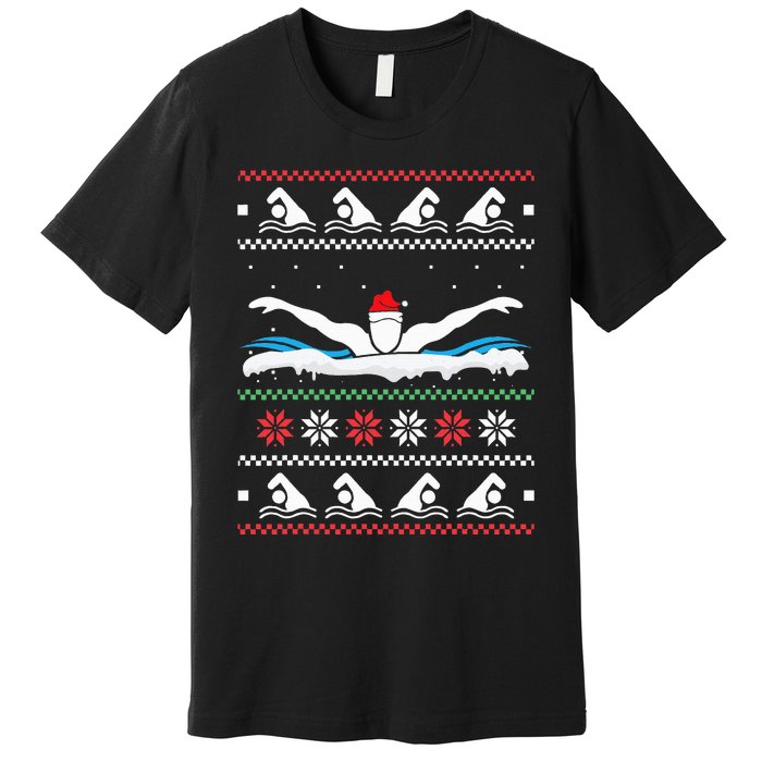 Swimming Santa Hat Ugly Christmas Swimmer Swimming Lover Premium T-Shirt