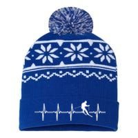 Skiing Ski Heartbeat Gift For Skiers Cute Gift USA-Made Snowflake Beanie