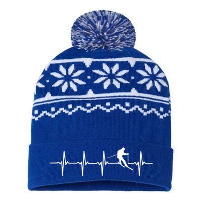 Skiing Ski Heartbeat Gift For Skiers Cute Gift USA-Made Snowflake Beanie