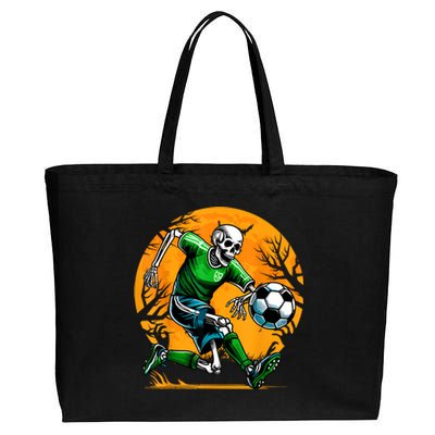 Soccer Skeleton Halloween Football Spooky Boy Soccer Player Cotton Canvas Jumbo Tote