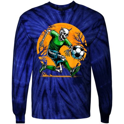 Soccer Skeleton Halloween Football Spooky Boy Soccer Player Tie-Dye Long Sleeve Shirt