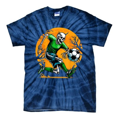 Soccer Skeleton Halloween Football Spooky Boy Soccer Player Tie-Dye T-Shirt