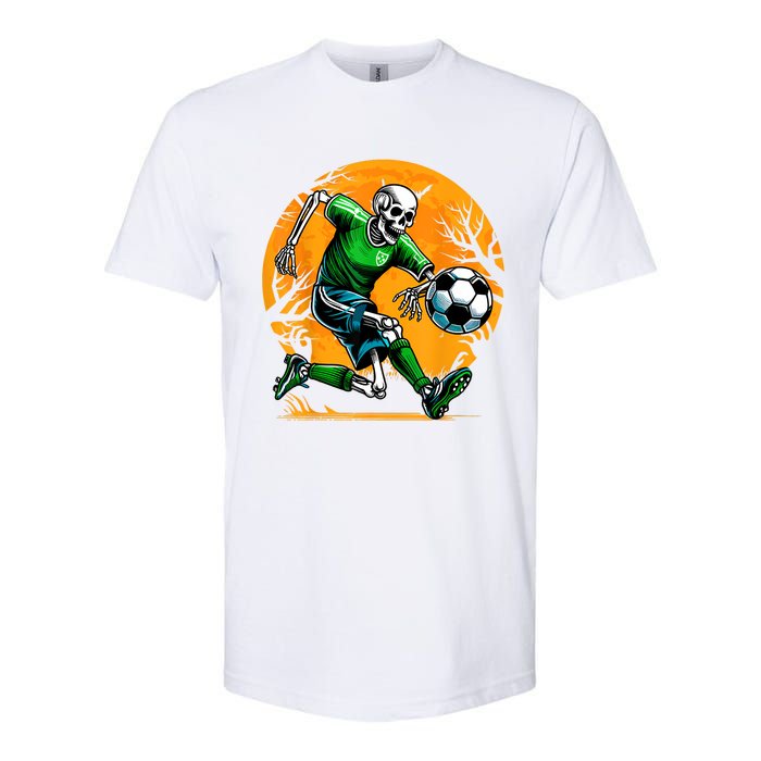 Soccer Skeleton Halloween Football Spooky Boy Soccer Player Softstyle CVC T-Shirt