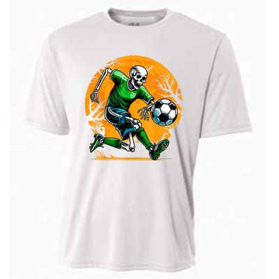 Soccer Skeleton Halloween Football Spooky Boy Soccer Player Cooling Performance Crew T-Shirt