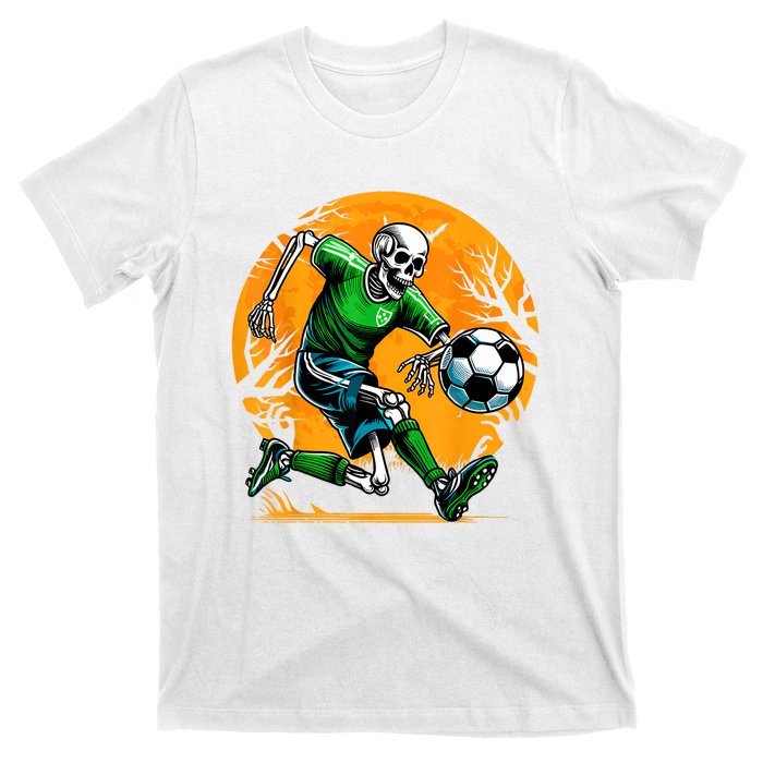 Soccer Skeleton Halloween Football Spooky Boy Soccer Player T-Shirt