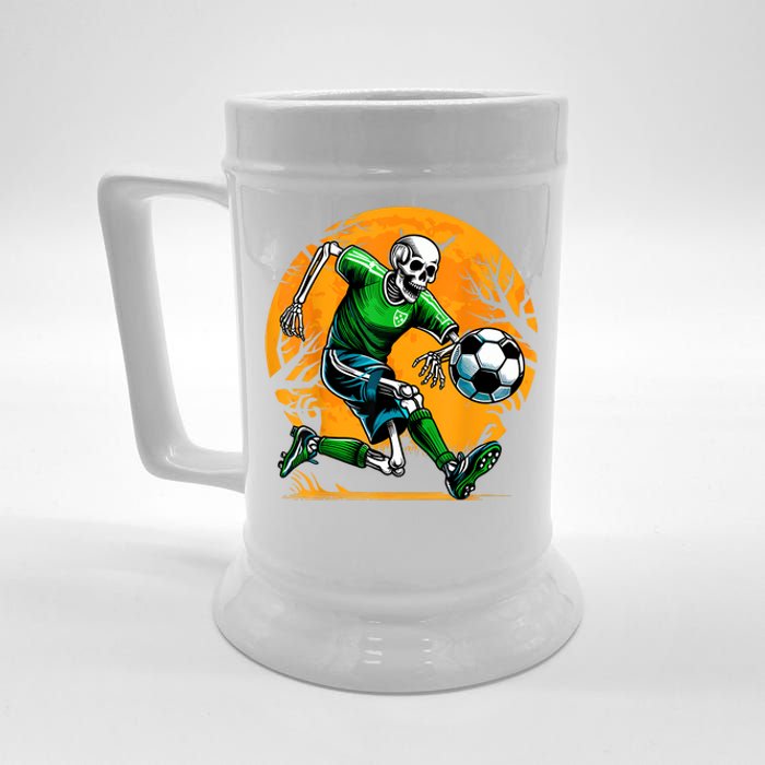 Soccer Skeleton Halloween Football Spooky Boy Soccer Player Beer Stein