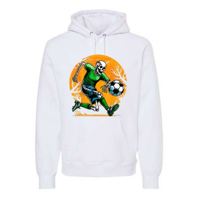 Soccer Skeleton Halloween Football Spooky Boy Soccer Player Premium Hoodie