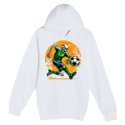 Soccer Skeleton Halloween Football Spooky Boy Soccer Player Premium Pullover Hoodie