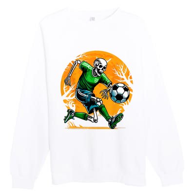 Soccer Skeleton Halloween Football Spooky Boy Soccer Player Premium Crewneck Sweatshirt