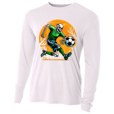 Soccer Skeleton Halloween Football Spooky Boy Soccer Player Cooling Performance Long Sleeve Crew