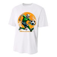 Soccer Skeleton Halloween Football Spooky Boy Soccer Player Performance Sprint T-Shirt