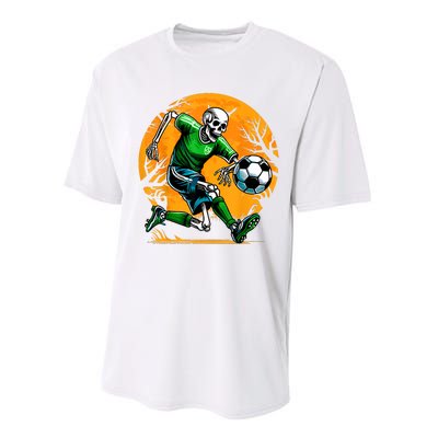 Soccer Skeleton Halloween Football Spooky Boy Soccer Player Performance Sprint T-Shirt