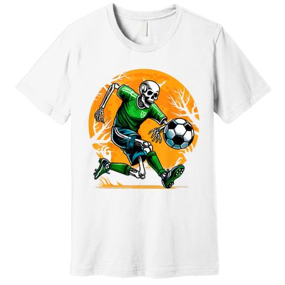 Soccer Skeleton Halloween Football Spooky Boy Soccer Player Premium T-Shirt