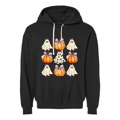 Spooky Season Halloween Ghost Pumpkin Ribbon Coquette Bow Garment-Dyed Fleece Hoodie