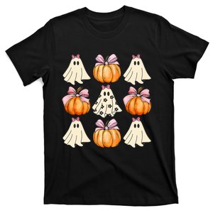 Spooky Season Halloween Ghost Pumpkin Ribbon Coquette Bow T-Shirt