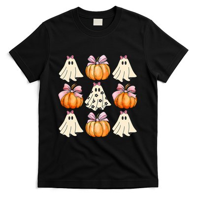 Spooky Season Halloween Ghost Pumpkin Ribbon Coquette Bow T-Shirt