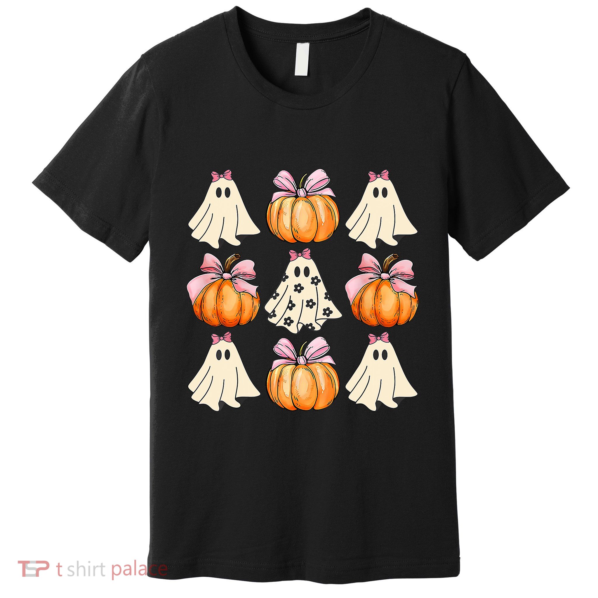 Spooky Season Halloween Ghost Pumpkin Ribbon Coquette Bow Premium T-Shirt