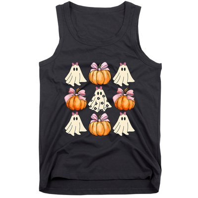 Spooky Season Halloween Ghost Pumpkin Ribbon Coquette Bow Tank Top
