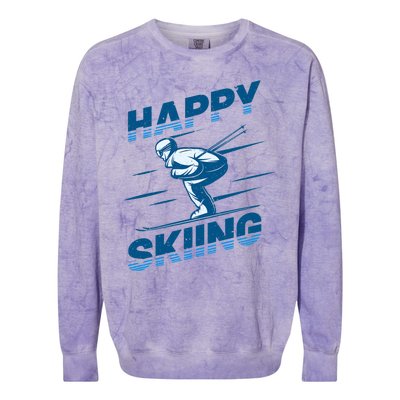 Snow Skiing Happy Skiing Winter Sports Alpine Downhill Ski Colorblast Crewneck Sweatshirt