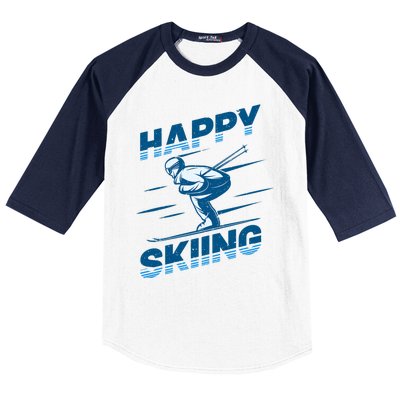 Snow Skiing Happy Skiing Winter Sports Alpine Downhill Ski Baseball Sleeve Shirt