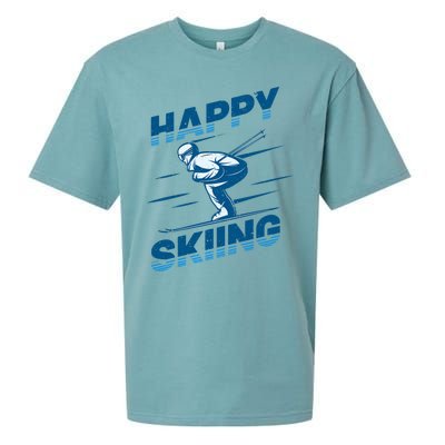 Snow Skiing Happy Skiing Winter Sports Alpine Downhill Ski Sueded Cloud Jersey T-Shirt