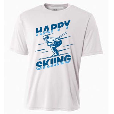 Snow Skiing Happy Skiing Winter Sports Alpine Downhill Ski Cooling Performance Crew T-Shirt