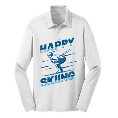 Snow Skiing Happy Skiing Winter Sports Alpine Downhill Ski Silk Touch Performance Long Sleeve Polo