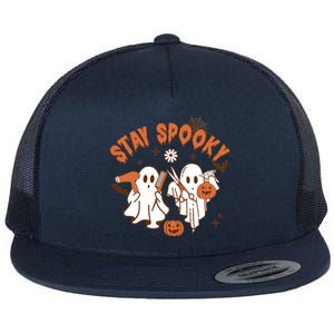 Stay Spooky Hairdresser Halloween Cute Ghosts Cosmetologist Gift Flat Bill Trucker Hat