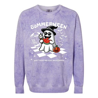 Summerween Spooky Halloween Summer Vibes Pumpkin Ghost Colorblast Crewneck Sweatshirt