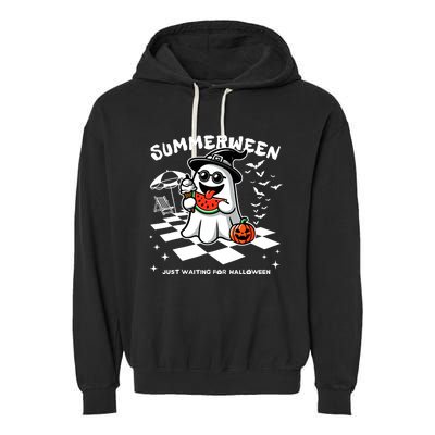 Summerween Spooky Halloween Summer Vibes Pumpkin Ghost Garment-Dyed Fleece Hoodie