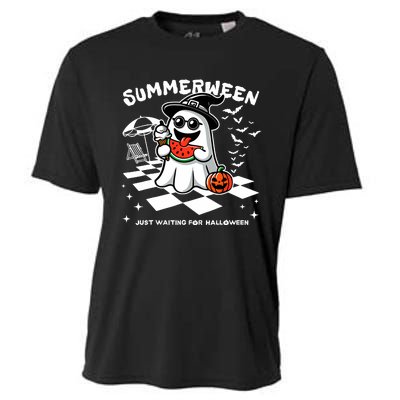 Summerween Spooky Halloween Summer Vibes Pumpkin Ghost Cooling Performance Crew T-Shirt