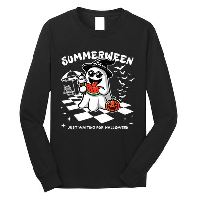 Summerween Spooky Halloween Summer Vibes Pumpkin Ghost Long Sleeve Shirt