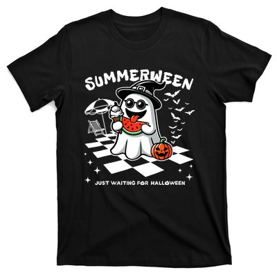 Summerween Spooky Halloween Summer Vibes Pumpkin Ghost T-Shirt