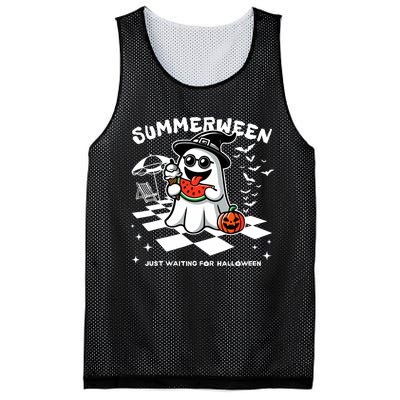 Summerween Spooky Halloween Summer Vibes Pumpkin Ghost Mesh Reversible Basketball Jersey Tank