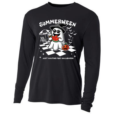 Summerween Spooky Halloween Summer Vibes Pumpkin Ghost Cooling Performance Long Sleeve Crew