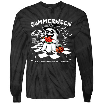 Summerween Spooky Halloween Summer Vibes Pumpkin Ghost Tie-Dye Long Sleeve Shirt