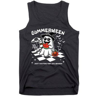 Summerween Spooky Halloween Summer Vibes Pumpkin Ghost Tank Top