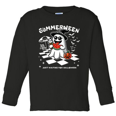 Summerween Spooky Halloween Summer Vibes Pumpkin Ghost Toddler Long Sleeve Shirt